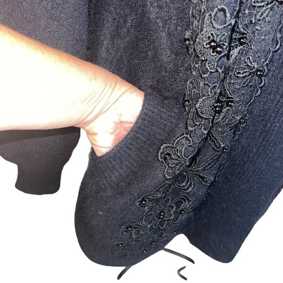 Gizel Vintage Womens Jacket Size L Black Lined Beaded Applique Lace Cardigan - Picture 6 of 10